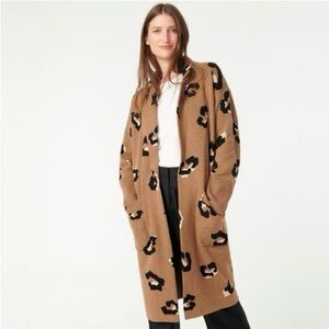 J crew jacquard leopard long sweater coat Like New xs